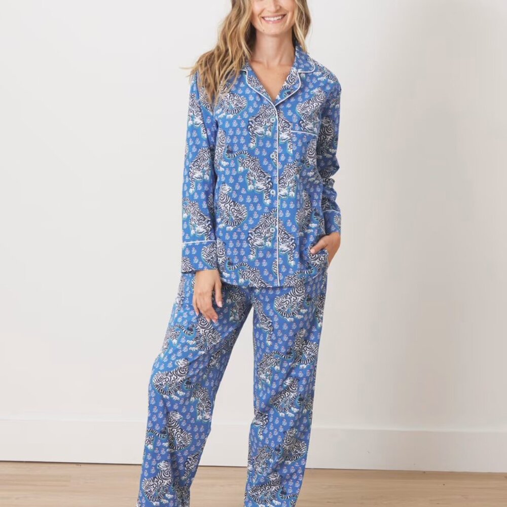 Printfresh Tiger Queen Long PJ Set in Cornflower